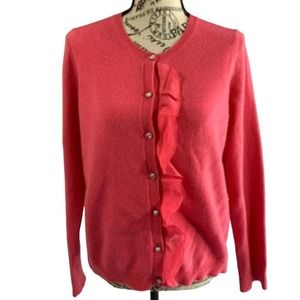 Ann Taylor Women's Size Medium Cashmere Sweater Pink Button front Diamond Studs
